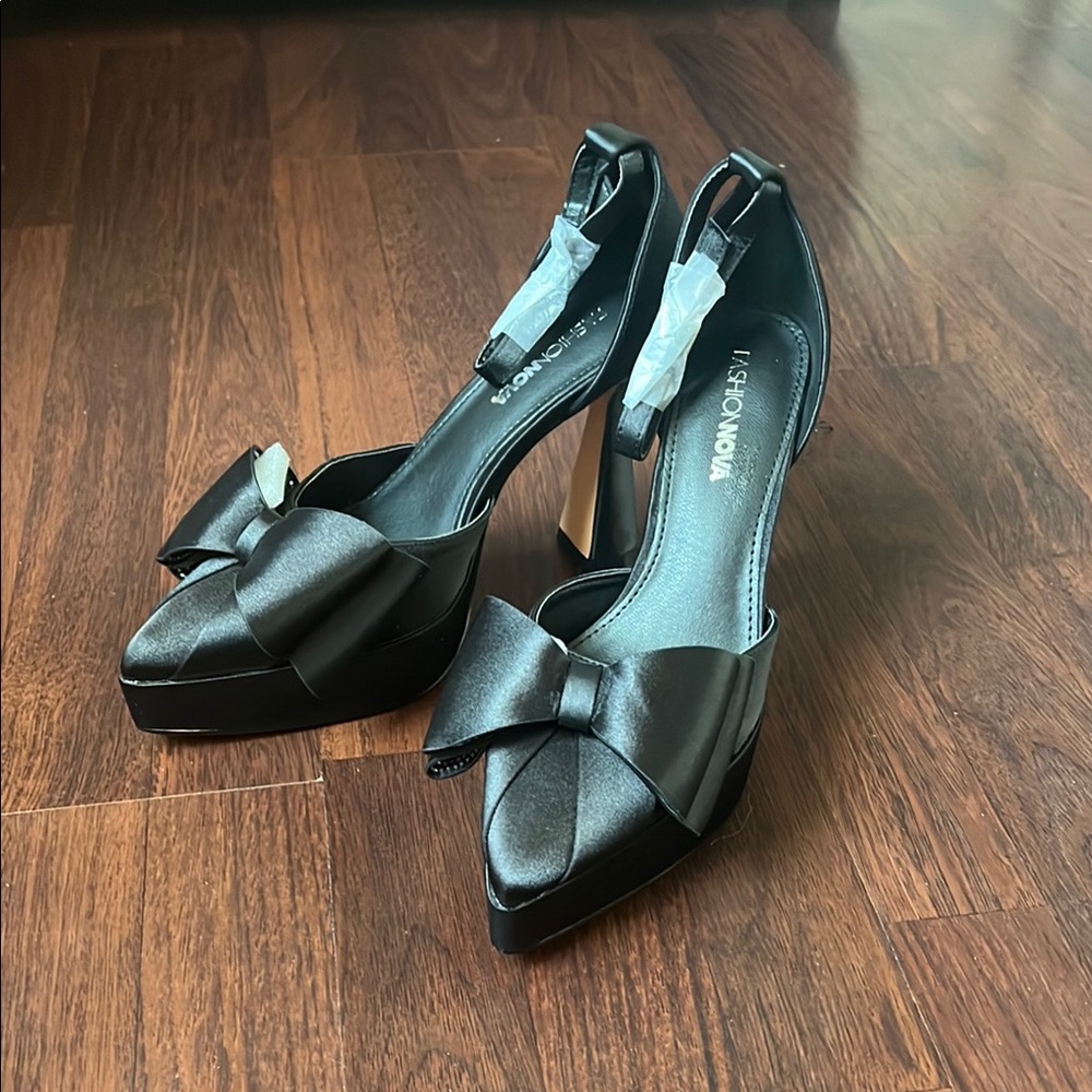 Vince Camuto Black Peep-Toe Heels with Bow